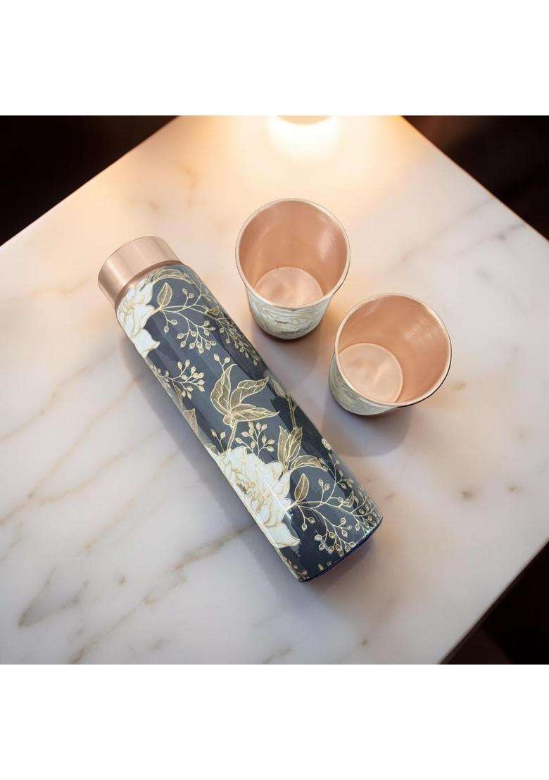 Lupaava Pure Copper Water Bottle Gift Set with 2 Glasses | 1 L | 1.1 Qt - Indya