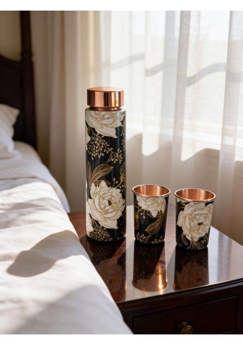 Lupaava Pure Copper Water Bottle Gift Set with 2 Glasses | 1 L | 1.1 Qt - Indya
