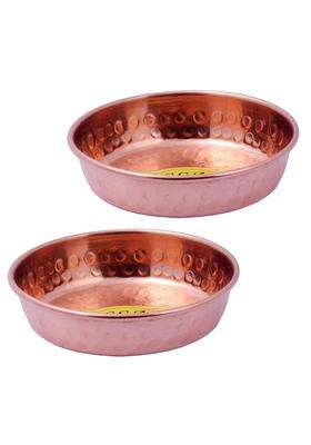 SHIV SHAKTI ARTS Copper Halwa Plate | 2-Piece Set