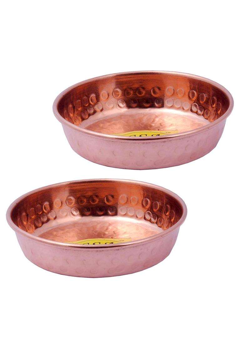 SHIV SHAKTI ARTS Copper Halwa Plate | 2-Piece Set - Indya