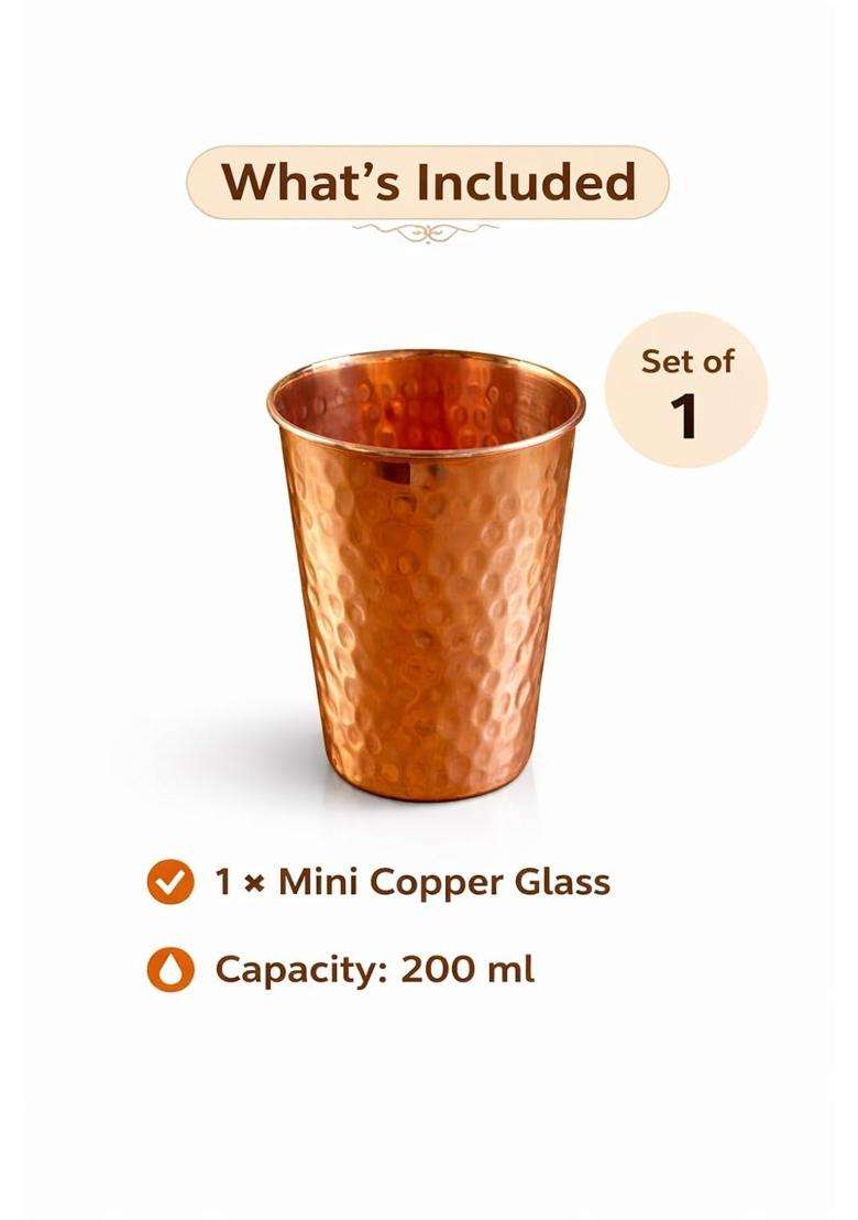 i2collections Mini Copper Glass Handcrafted Hammered Pure Copper Tumbler for Drinking Water | 200 ml | 6.8 fl oz - Indya
