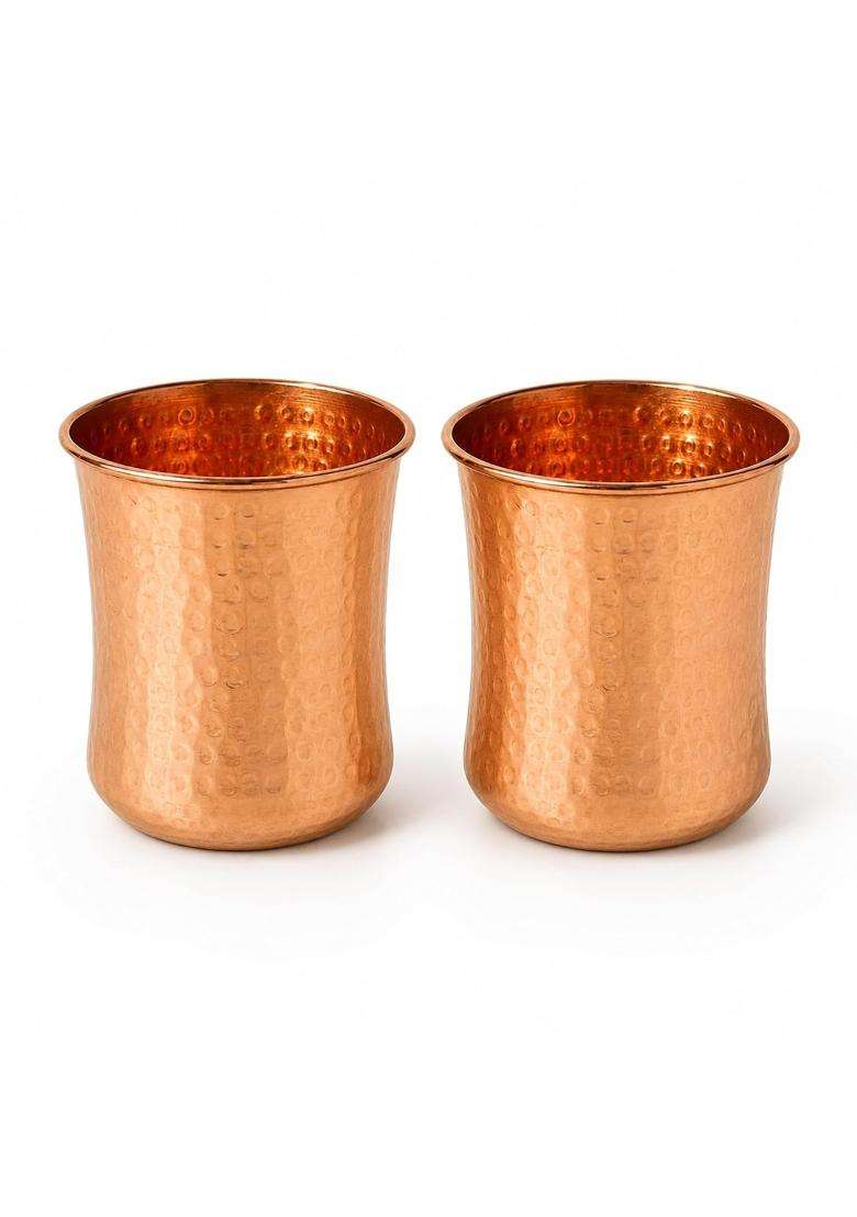 SHIV SHAKTI ARTS Pure Copper Glass Hammered Design | 350 ml | 11.8 fl oz | 2-Piece Set - Indya