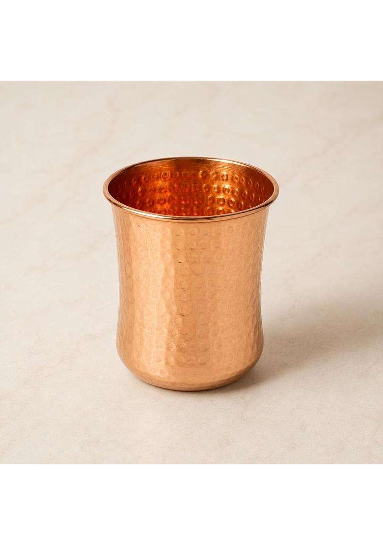 SHIV SHAKTI ARTS Pure Copper Glass Hammered Design | 350 ml | 11.8 fl oz | 2-Piece Set - Indya
