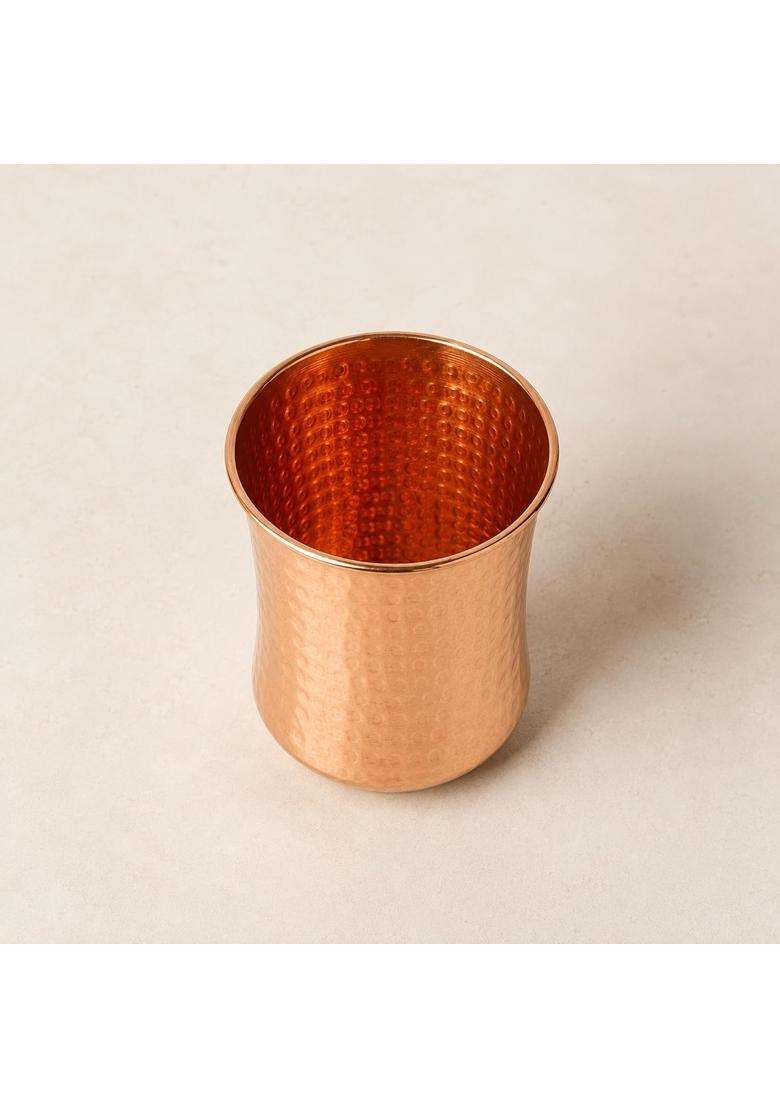 SHIV SHAKTI ARTS Pure Copper Glass Hammered Design | 350 ml | 11.8 fl oz | 2-Piece Set - Indya