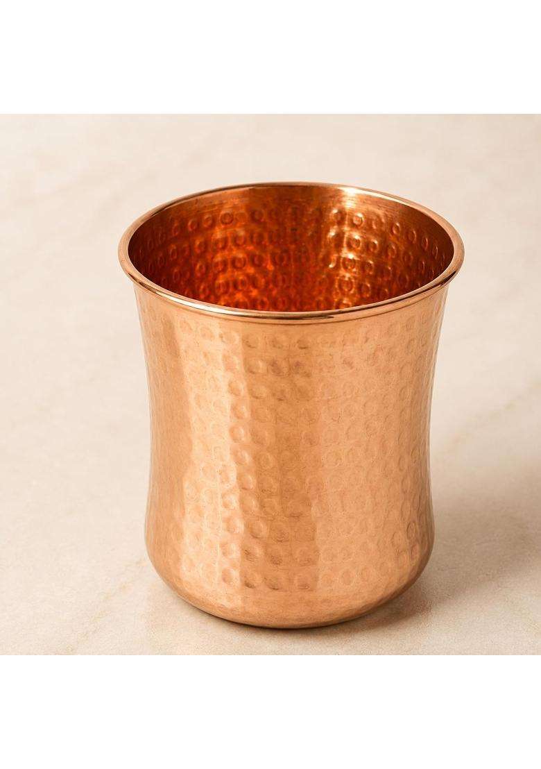 SHIV SHAKTI ARTS Pure Copper Glass Hammered Design | 350 ml | 11.8 fl oz | 2-Piece Set - Indya