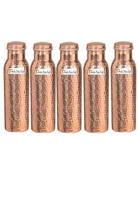 Prisha India Craft Hammered Design Copper Water Bottle | 1000 ml | 33.8 fl oz | 5-Piece Set