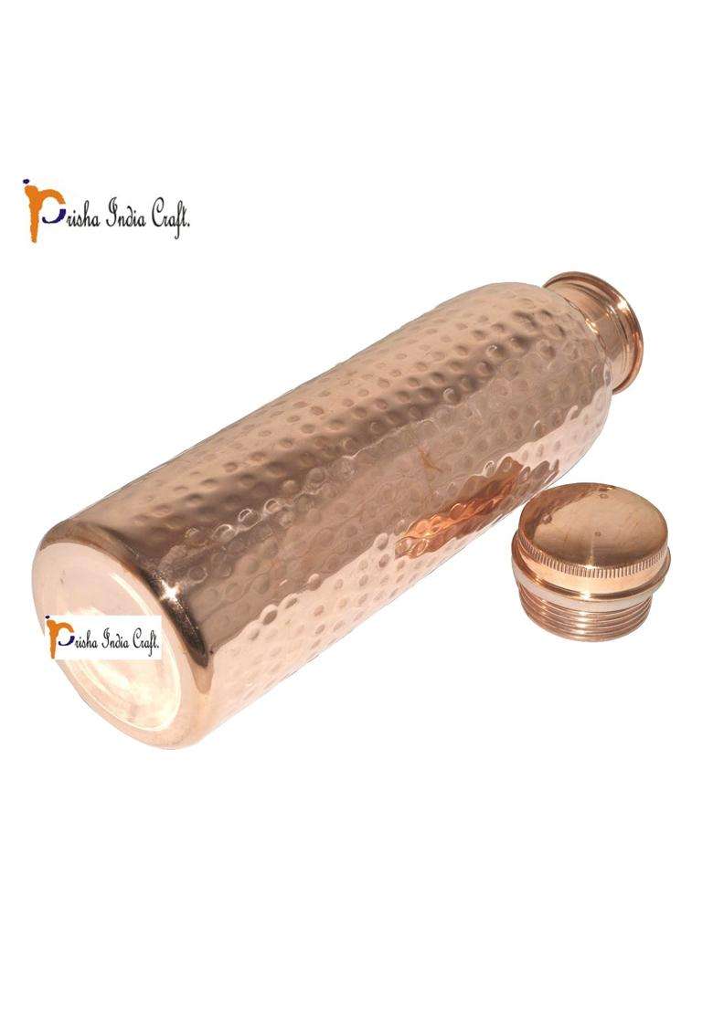 Prisha India Craft Hammered Design Copper Water Bottle | 1000 ml | 33.8 fl oz | 5-Piece Set - Indya
