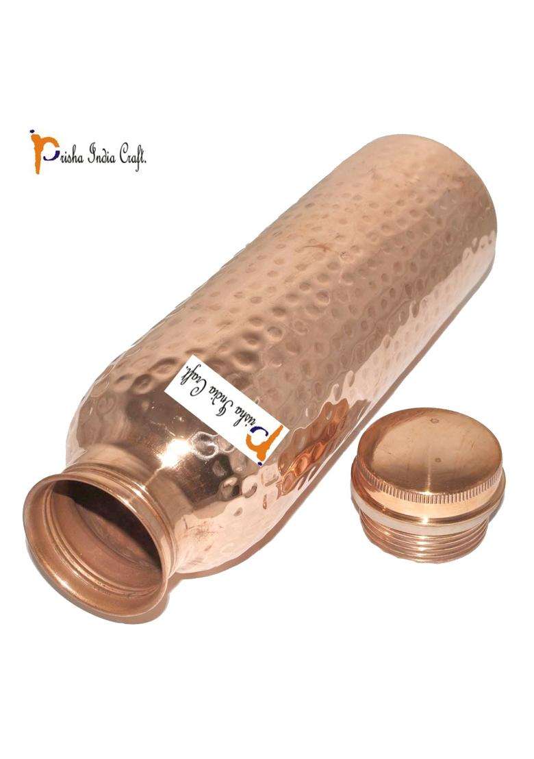 Prisha India Craft Hammered Design Copper Water Bottle | 1000 ml | 33.8 fl oz | 5-Piece Set - Indya