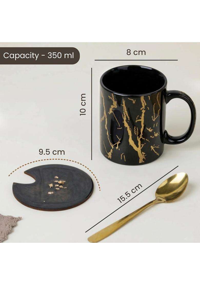 The Earth Store Black Copper Coffee Mug with Lid and Spoon | 350 ml | 11.8 fl oz | 2-Piece Set - Indya