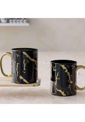 The Earth Store Black Golden Copper Pipe Ceramic Coffee Mug | 350 ml | 11.8 fl oz | 2-Piece Set