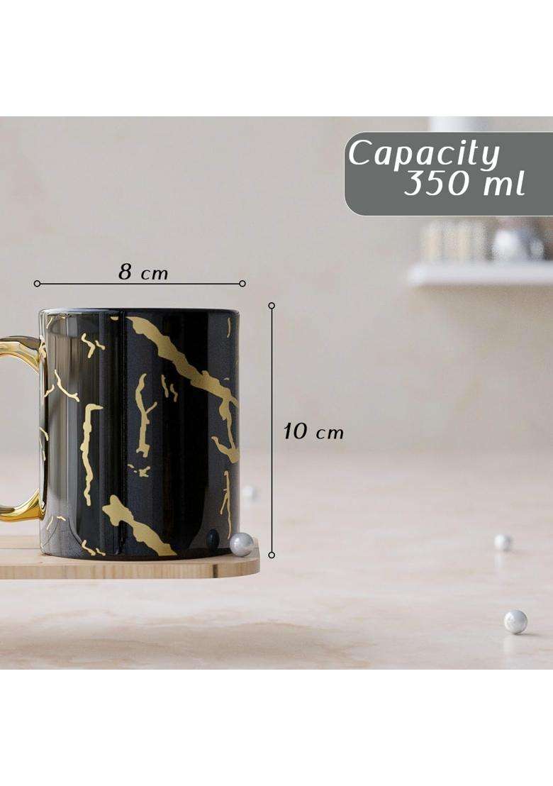 The Earth Store Black Golden Copper Pipe Ceramic Coffee Mug | 350 ml | 11.8 fl oz | 2-Piece Set - Indya