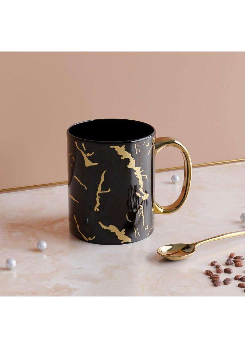 The Earth Store Black Golden Copper Pipe Ceramic Coffee Mug | 350 ml | 11.8 fl oz | 2-Piece Set - Indya