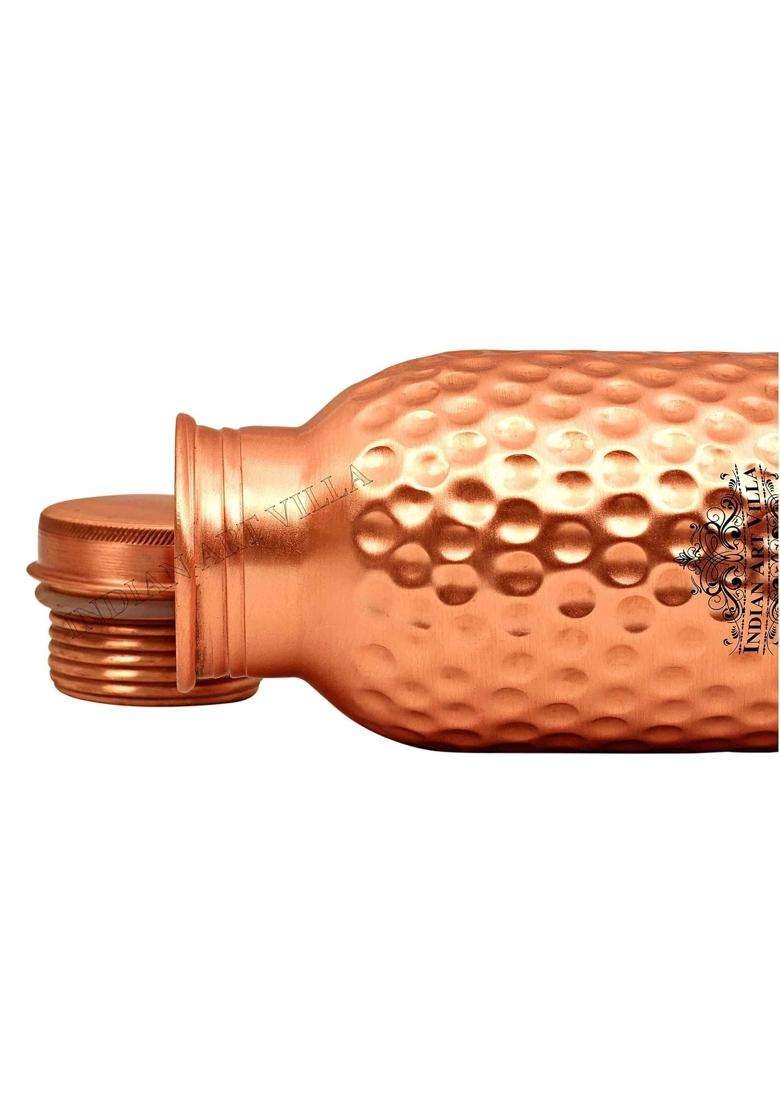 INDIAN ART VILLA Pure Copper Drinkware Gift Set of Hammered Matt Finish Design 1 Bottle and 2 | 900 ml | 30.4 fl oz - Indya