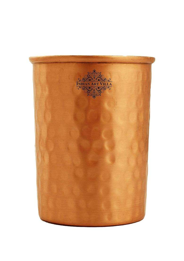 INDIAN ART VILLA Pure Copper Drinkware Gift Set of Hammered Matt Finish Design 1 Bottle and 2 | 750 ml | 25.4 fl oz - Indya