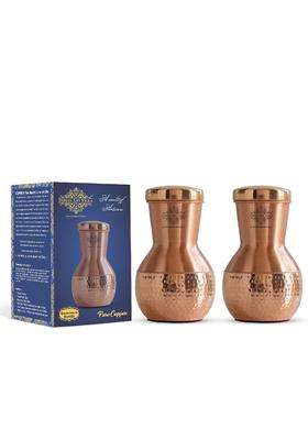 INDIAN ART VILLA Pure Copper Bedroom Water Bottle with Inbuilt Glass | 1200 ml | 40.6 fl oz | Pack of 2 | Hammered Finish