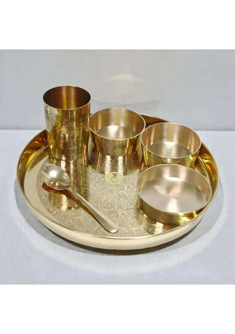 Copper-Master Copper Master Goodluck Thali Platter Set Pure Brass - Indya