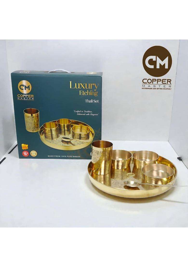 Copper-Master Copper Master Goodluck Thali Platter Set Pure Brass - Indya