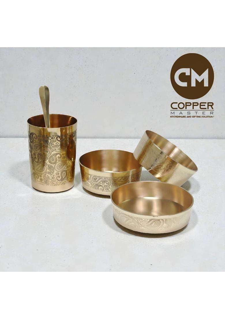 Copper-Master Copper Master Goodluck Thali Platter Set Pure Brass - Indya