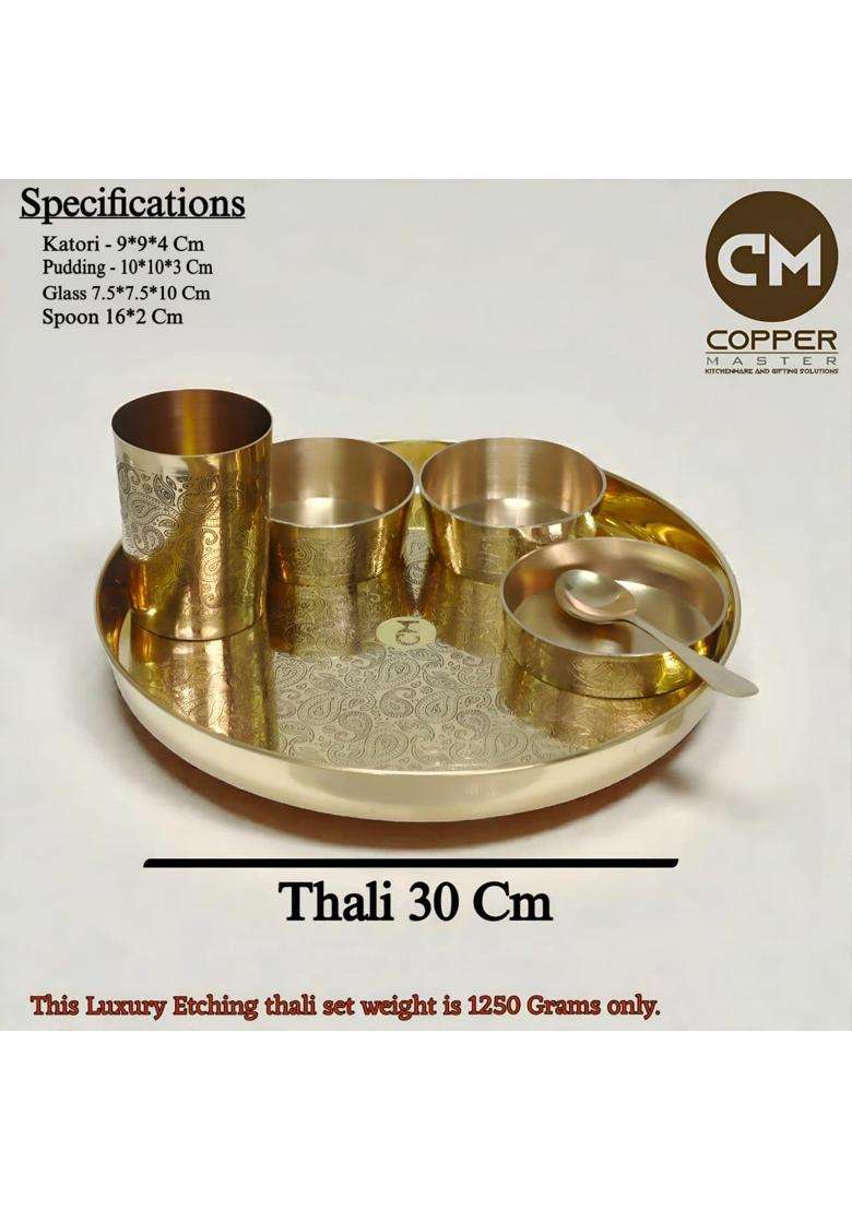 Copper-Master Copper Master Goodluck Thali Platter Set Pure Brass - Indya