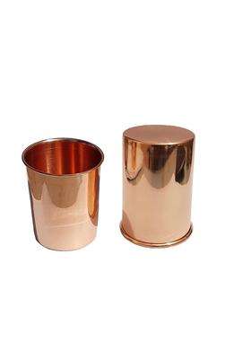 Pure Source India Pure Copper Glass Plain Design Tumbler Cup for Water Storage | 300 ml | 10.1 fl oz | 2-Piece Set