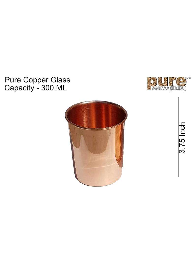Pure Source India Pure Copper Glass Plain Design Tumbler Cup for Water Storage | 300 ml | 10.1 fl oz | 2-Piece Set - Indya