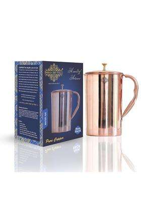 INDIAN ART VILLA Plain Shine Design Copper Jug Pitcher with Brass Knob | 1500 ml | 50.7 fl oz