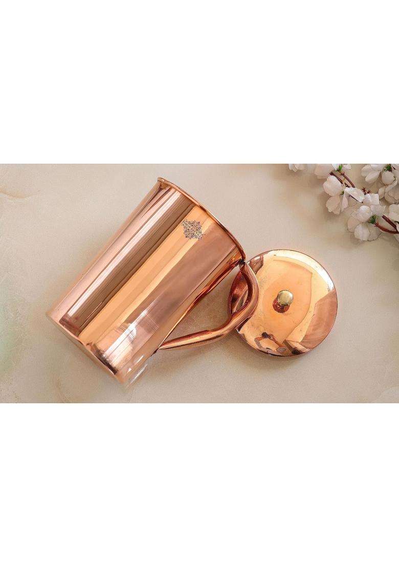 INDIAN ART VILLA Plain Shine Design Copper Jug Pitcher with Brass Knob | 1500 ml | 50.7 fl oz - Indya