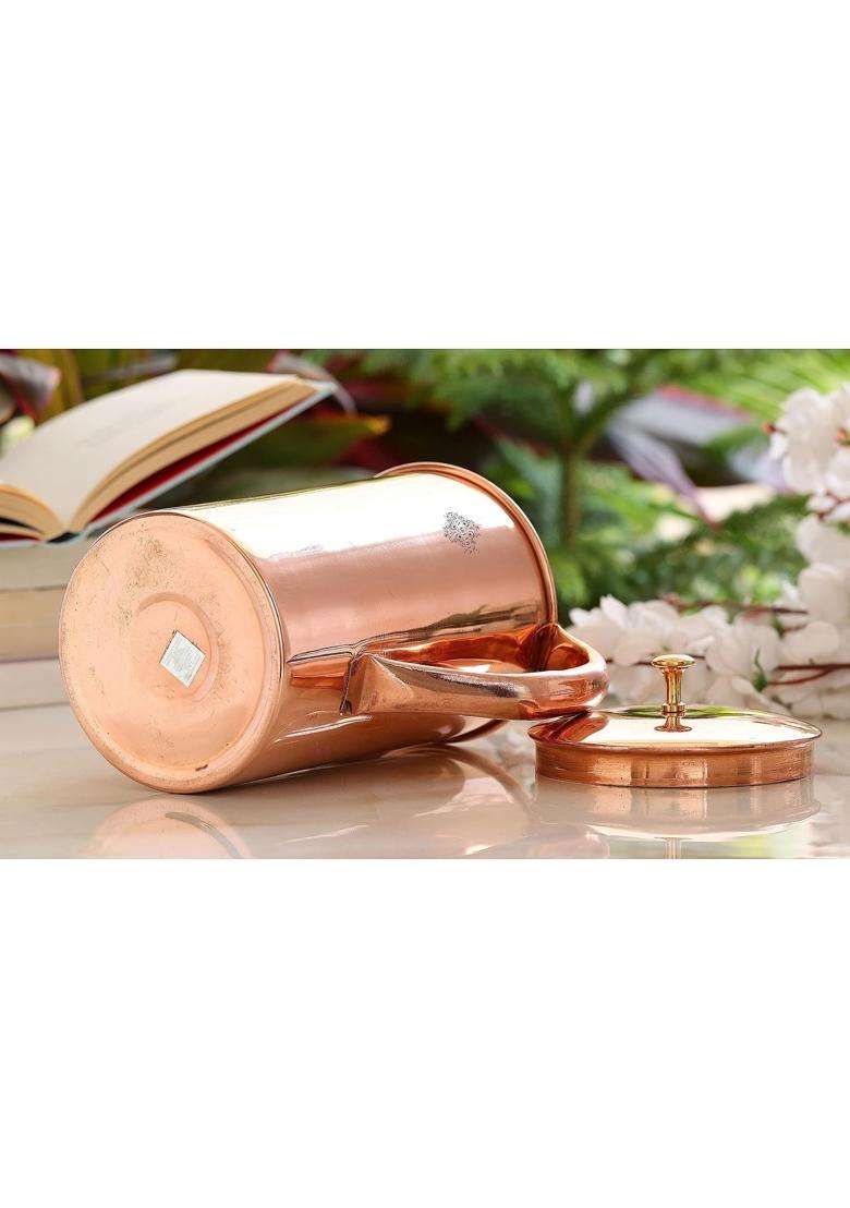INDIAN ART VILLA Plain Shine Design Copper Jug Pitcher with Brass Knob | 1500 ml | 50.7 fl oz - Indya