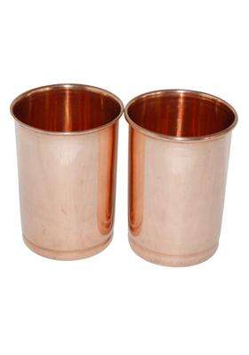 RJ kitchenware Store Copper Glass Tumblers Leak Proof Seamless Plain Brown Glass Ayurvedic Use | 350 ml | 11.8 fl oz | 2-Piece Set
