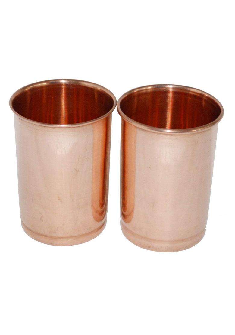 RJ kitchenware Store Copper Glass Tumblers Leak Proof Seamless Plain Brown Glass Ayurvedic Use | 350 ml | 11.8 fl oz | 2-Piece Set - Indya