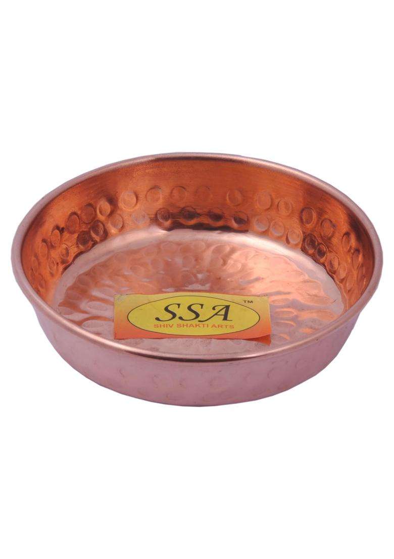 SHIV SHAKTI ARTS Copper Hammered Handmade Plate with Flat Base | 100 ml | 3.4 fl oz - Indya