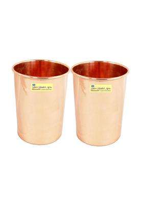 SHIV SHAKTI ARTS Handmade Pure Copper Plain Glass | 2-Piece Set