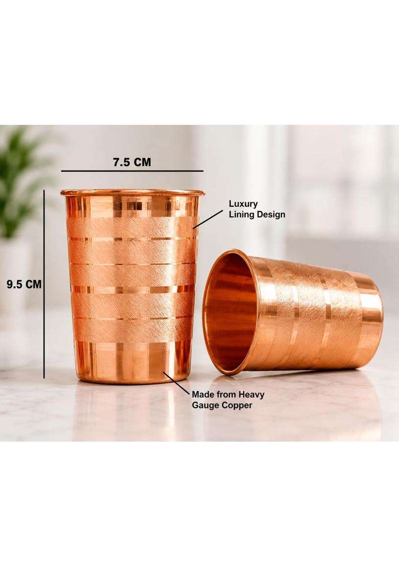 SHAAN mfg. Pure Copper Plain Glass with Luxury Design | 300 ml | 10.1 fl oz | 2-Piece Set - Indya