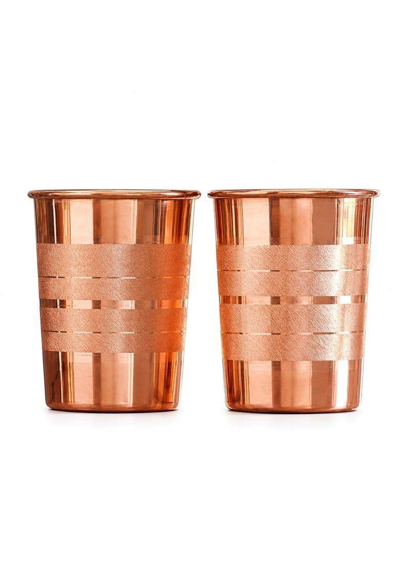 SHAAN mfg. Pure Copper Plain Glass with Luxury Design | 300 ml | 10.1 fl oz | 2-Piece Set - Indya