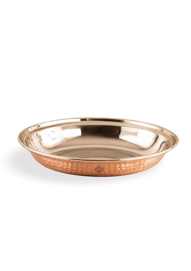 INDIAN ART VILLA Oval Steel Copper Platter Plate | 400 ml | 13.5 fl oz - Indya