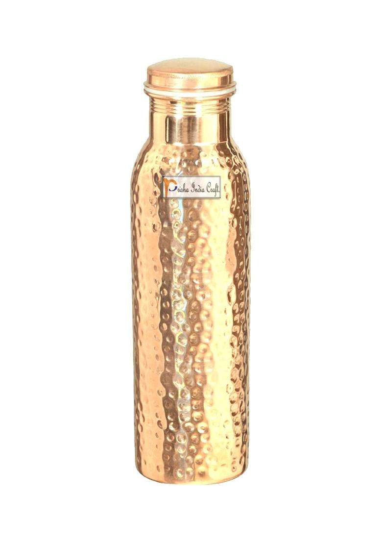Prisha India Craft Pure Copper Hammered Design Water Bottle | 1000 ml | 33.8 fl oz | 3-Piece Set - Indya
