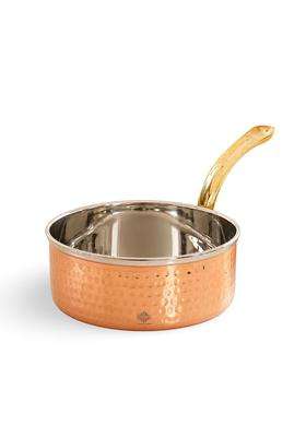 INDIAN ART VILLA Steel Copper Hammered Sauce Pan with Brass Handle | 0.4 L | 0.4 Qt | 4.5 Inch