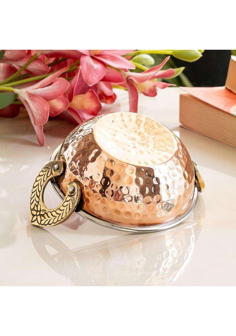 INDIAN ART VILLA Hammered Steel Copper Kadhai Wok Bowl | 200 ml | 6.8 fl oz - Indya