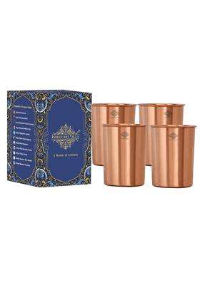 INDIAN ART VILLA Pure Copper Plain Glass with Matt Finish Design | 300 ml | 10.1 fl oz | Pack of 4