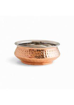 INDIAN ART VILLA Steel Copper Mughlai Handi Cooking Pot | 330 ml | 11.2 fl oz | Hammered Finish