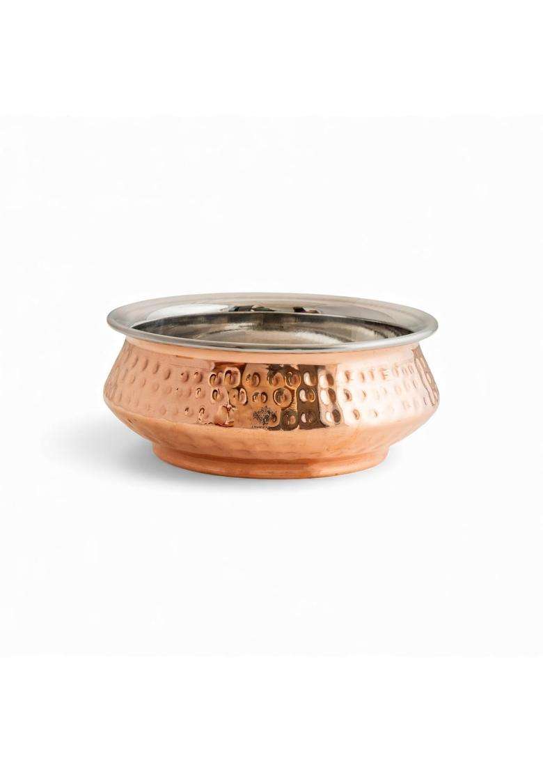 INDIAN ART VILLA Steel Copper Mughlai Handi Cooking Pot | 330 ml | 11.2 fl oz | Hammered Finish - Indya