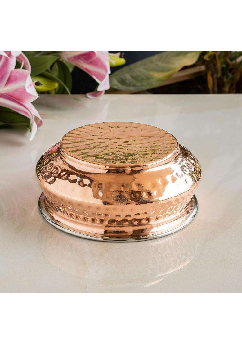 INDIAN ART VILLA Steel Copper Mughlai Handi Cooking Pot | 330 ml | 11.2 fl oz | Hammered Finish - Indya