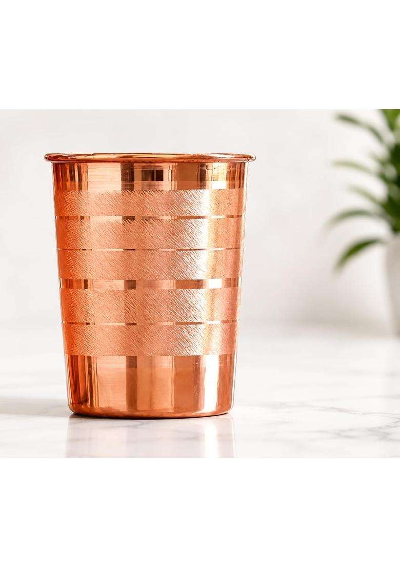 SHAAN mfg. Pure Copper Plain Glass with Luxury Design | 300 ml | 10.1 fl oz | 4-Piece Set - Indya