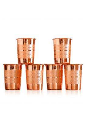 SHAAN mfg. Pure Copper Plain Glass with Luxury Design | 300 ml | 10.1 fl oz | 6-Piece Set