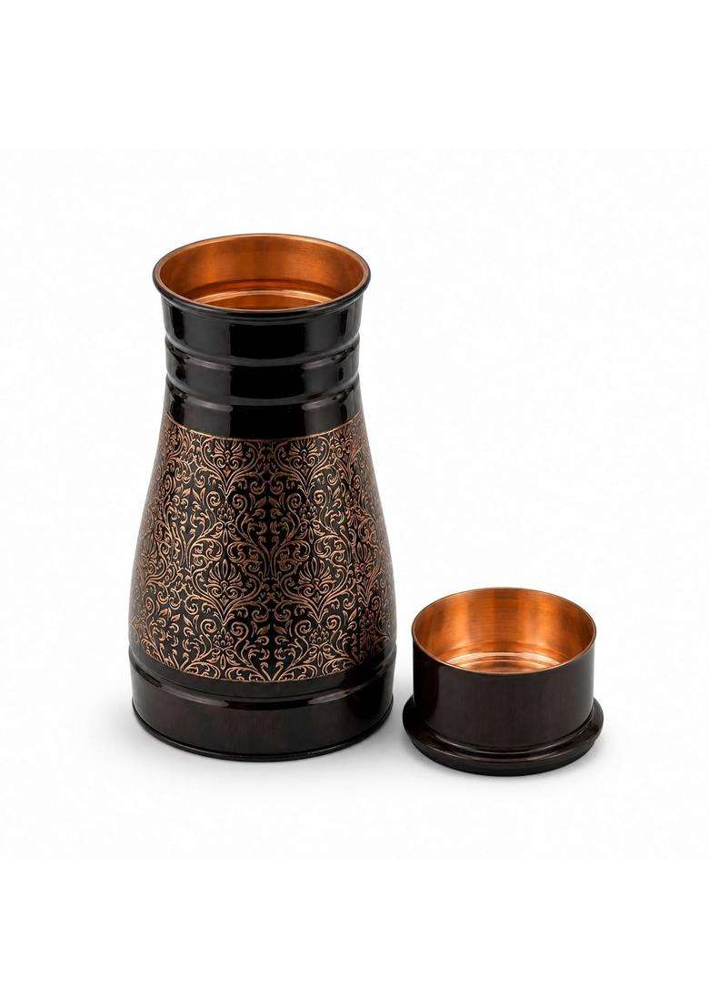 SHIV SHAKTI ARTS Copper Bedroom Jar Carafe with Lid | 1000 ml | 33.8 fl oz - Indya
