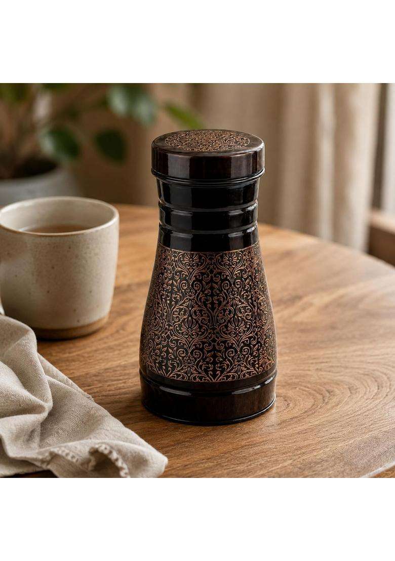 SHIV SHAKTI ARTS Copper Bedroom Jar Carafe with Lid | 1000 ml | 33.8 fl oz - Indya