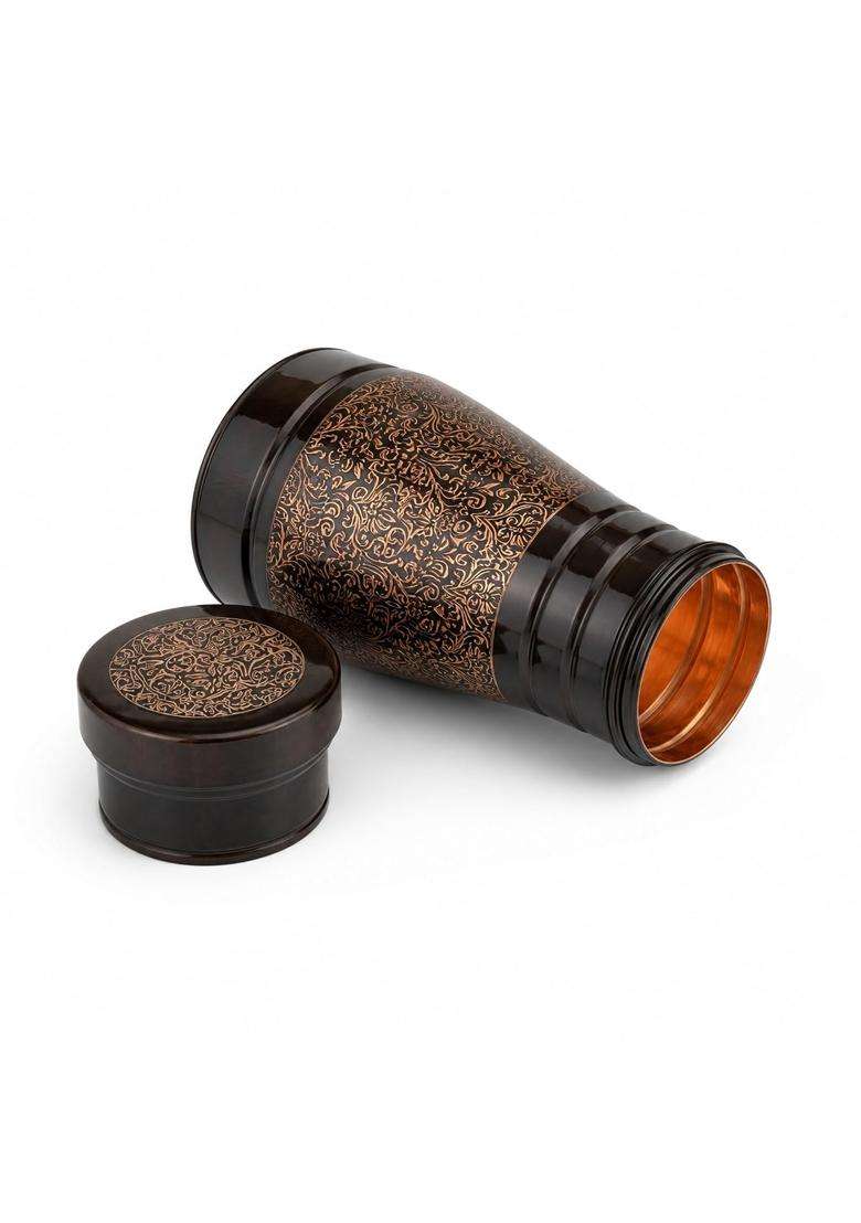 SHIV SHAKTI ARTS Copper Bedroom Jar Carafe with Lid | 1000 ml | 33.8 fl oz - Indya