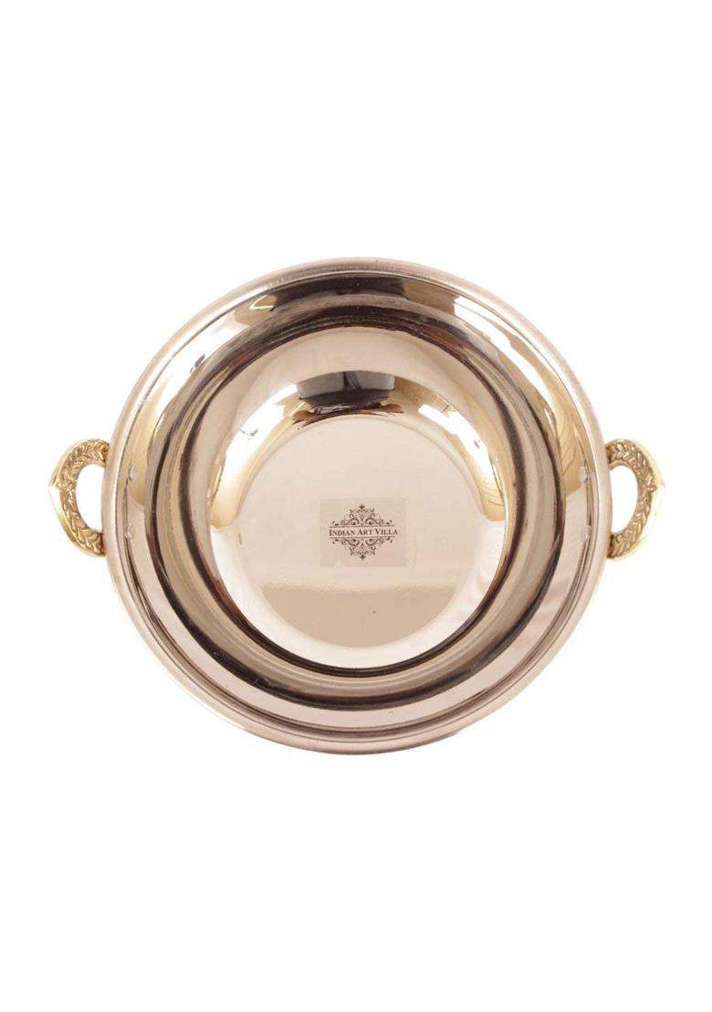 INDIAN ART VILLA Hammered Antique Dark Finish Design Steel Copper Kadhai Wok | 1000 ml | 33.8 fl oz - Indya