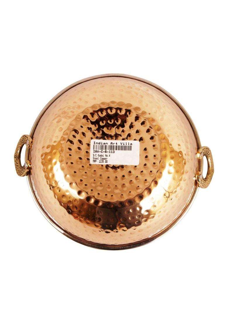 INDIAN ART VILLA Hammered Antique Dark Finish Design Steel Copper Kadhai Wok | 1000 ml | 33.8 fl oz - Indya