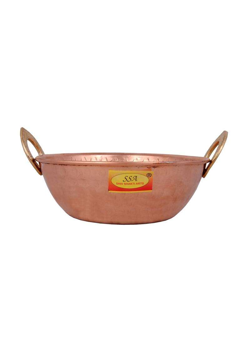 SHIV SHAKTI ARTS Pure Copper Kadai Wok Serving Bowl Kadhai | 800 ml | 27.1 fl oz | 7 Inch - Indya